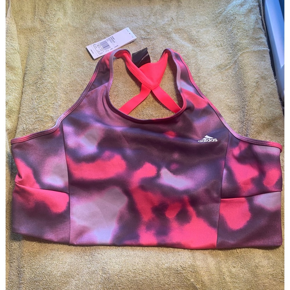 Adidas Women's 2XL AOP BT Sports Bra Pink Purple Tie Dye Racerback Athletic‎